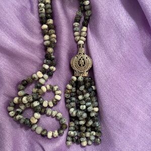 Arhaus Jewels Brindle Agate Stone Beaded Tassel Necklace
